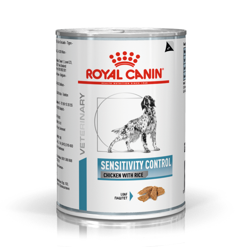 Royal Canin Sensitivity Control can for dogs on a white background