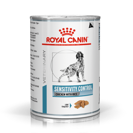 Royal Canin Sensitivity Control can for dogs on a white background