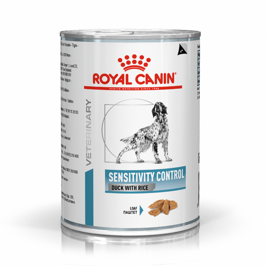 Royal Canin Sensitivity Control can for dogs on a white background