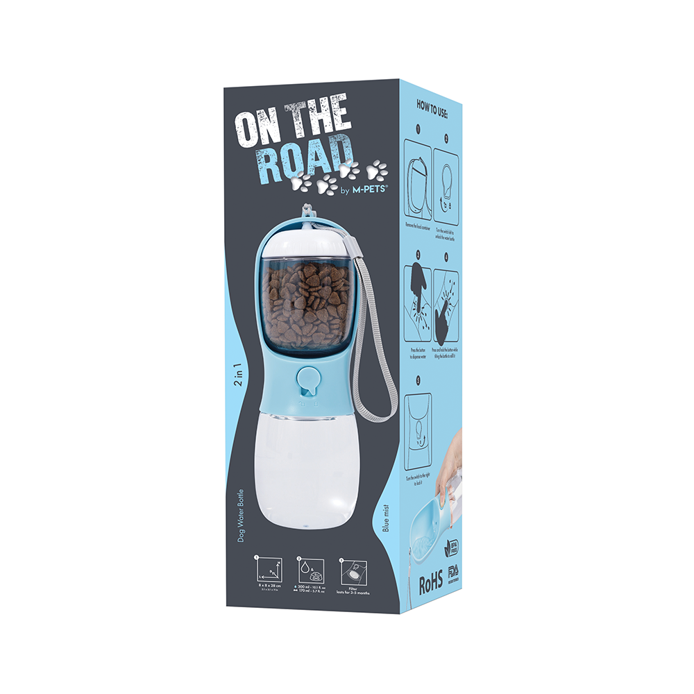 M-PETS On The Road 2in1 Water Bottle 300ml Blue