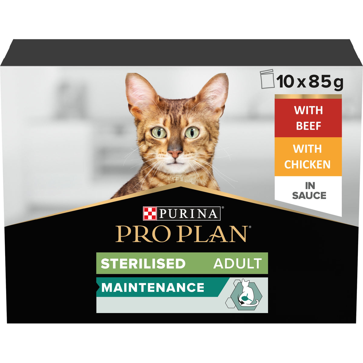 Pro Plan Sterilised Maintenance Wet Cat Food, Chicken and Beef, mix-flavor pack, 10 x 85g
