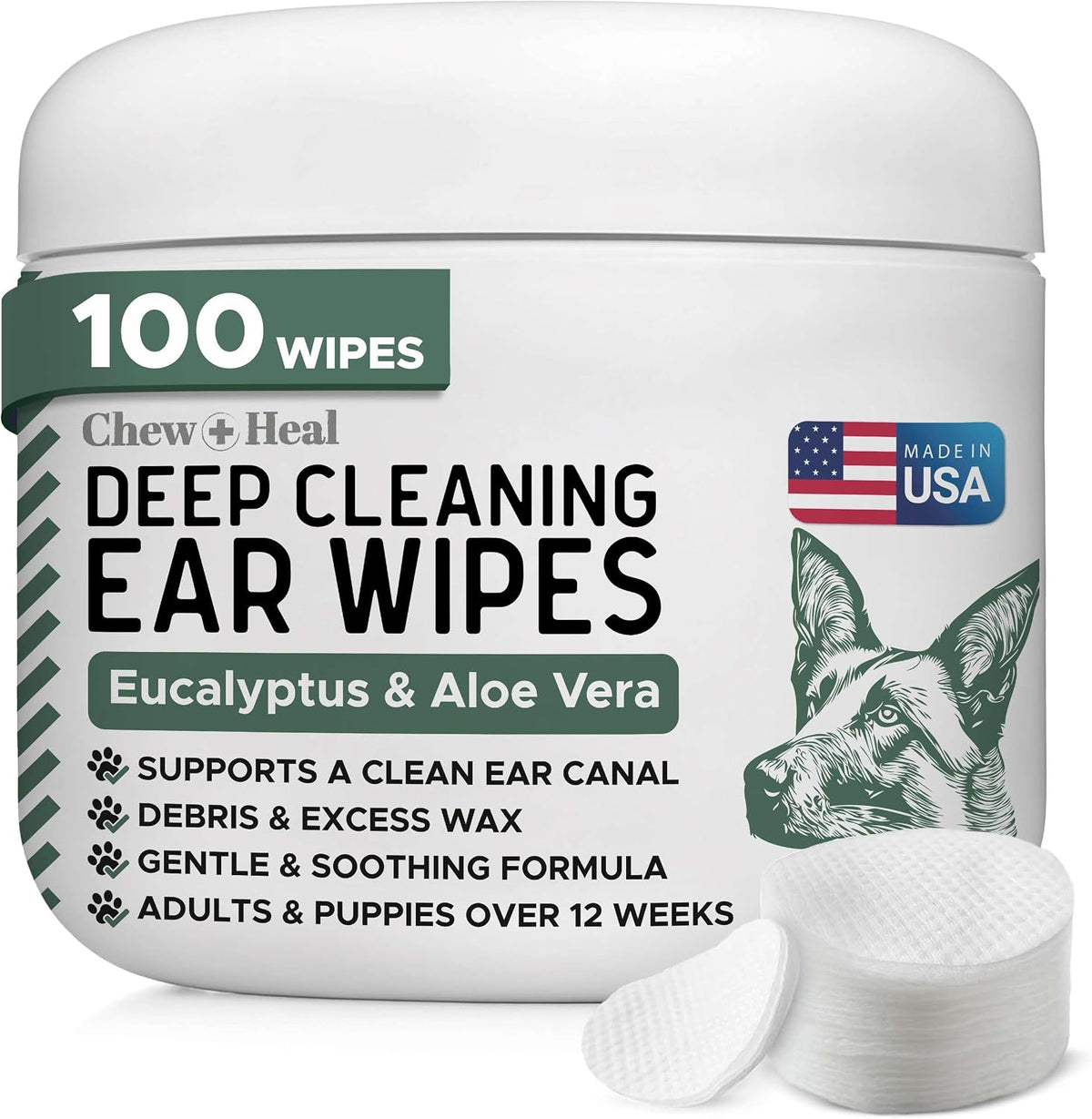 Chew + Heal Deep Cleaning Ear Wipes for Dogs - 100 Count