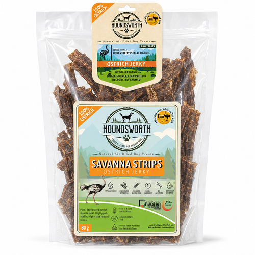 Houndsworth Hypoallergenic Ostrich Jerky Savanna Strips 80g