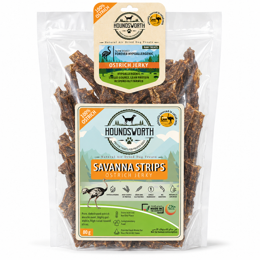 Houndsworth Hypoallergenic Ostrich Jerky Savanna Strips 80g