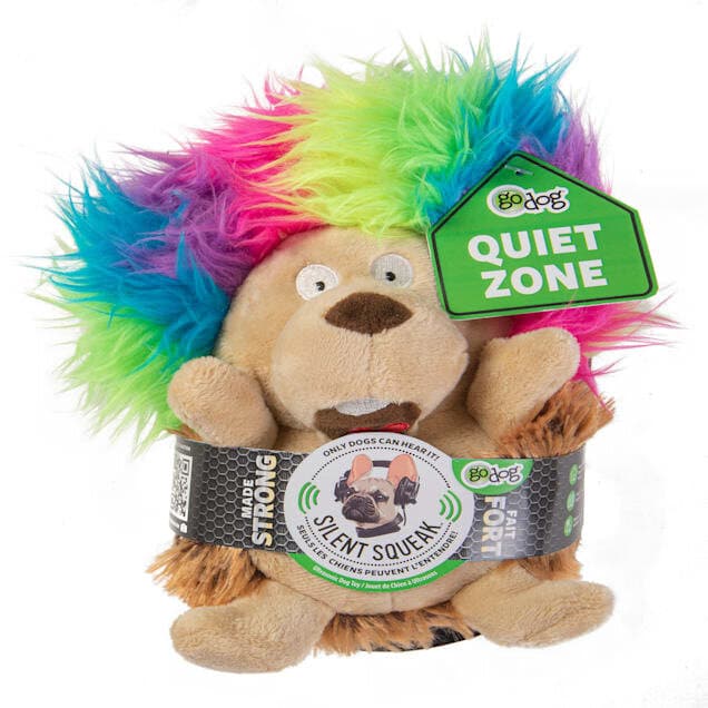 goDog® Silent Squeak™ Crazy Hairs Hedgehog with Chew Guard Technology™ Durable Plush Dog Toy Large