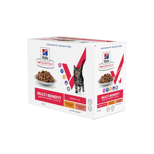 Hill's Vet Essentials Multi-Benefit Adult Cat Chicken Salmon Stew Multipack  85g x12