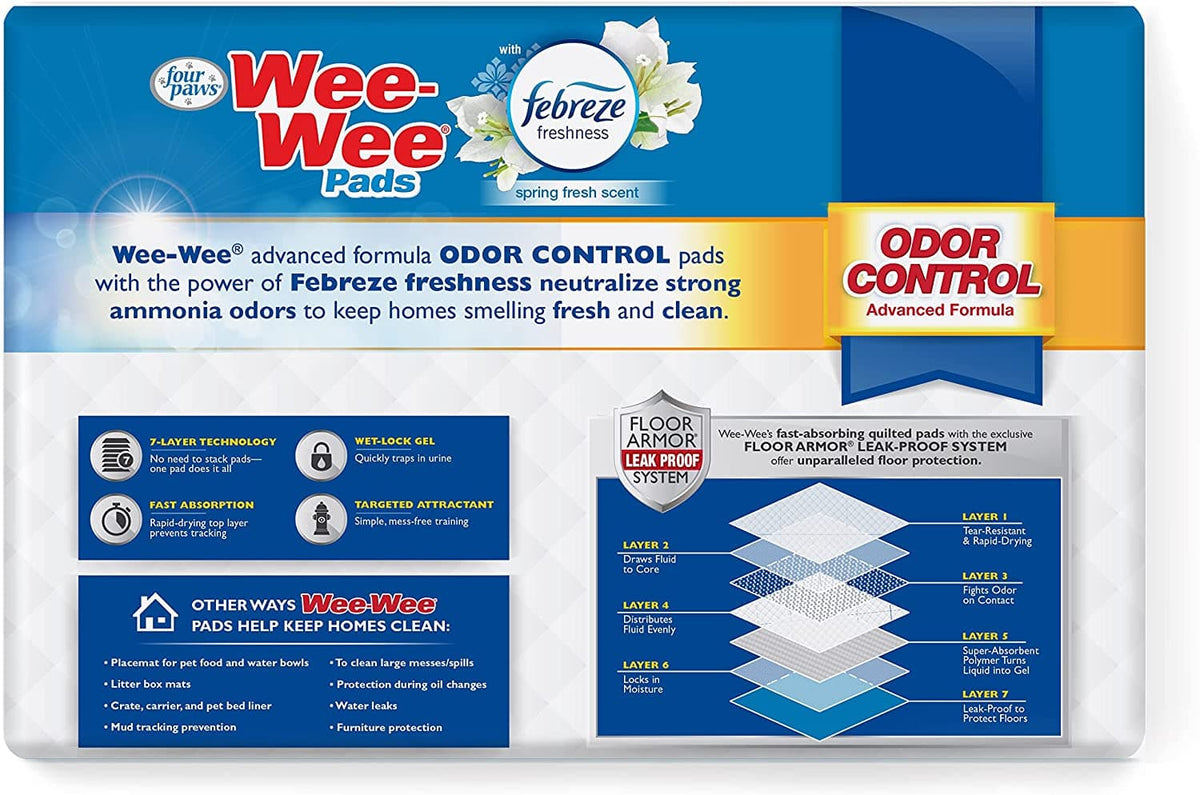 Four Paws Wee-Wee Odor Control Pads with Febreze Freshness 150 Count Bulk Box