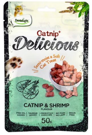 Dentalight Catnip & Shrimp Flavour Semi Moist & Soft Cat Treat 50g