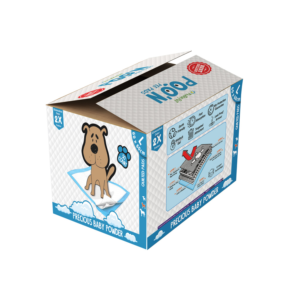 Nutrapet Poo N Pee Pads Baby Powder Scented 60 Cms X 60 Cms 5 X Absorption With Floor Mat Stickers