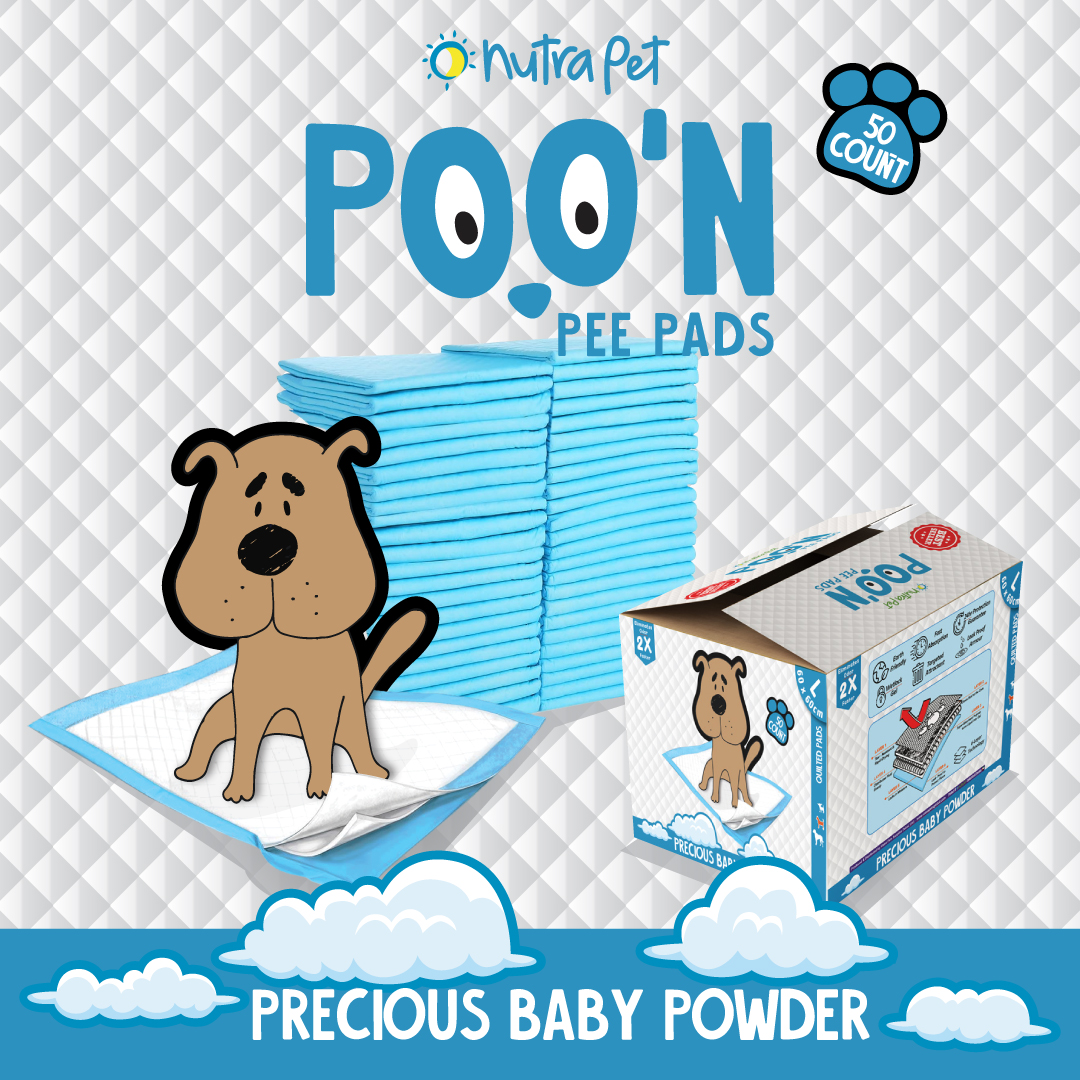 Nutrapet Poo N Pee Pads Baby Powder Scented 60 Cms X 60 Cms 5 X Absorption With Floor Mat Stickers