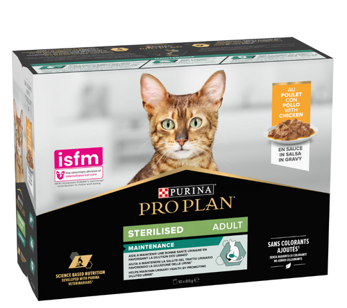 Pro Plan Sterilised Adult Wet Cat Food, Chicken in Gravy, Multipack, 10 x 85g (Pack of 10)