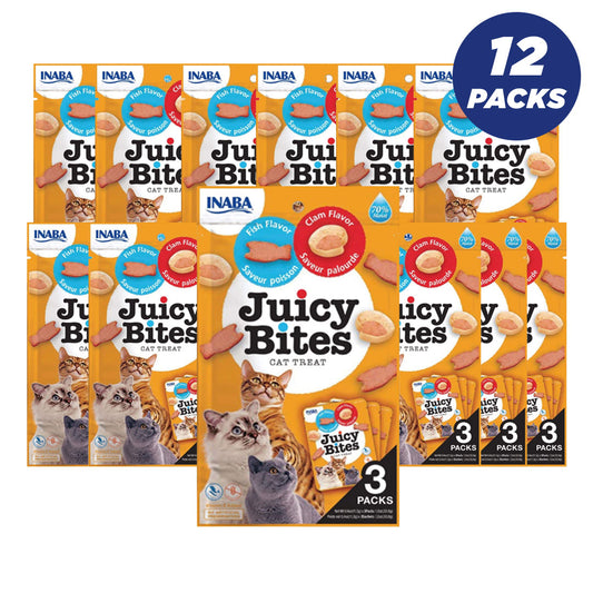 Inaba Juicy Bites Fish & Clam Flavor 33.9G /3 Pouches Per Pack - Pack Of 12