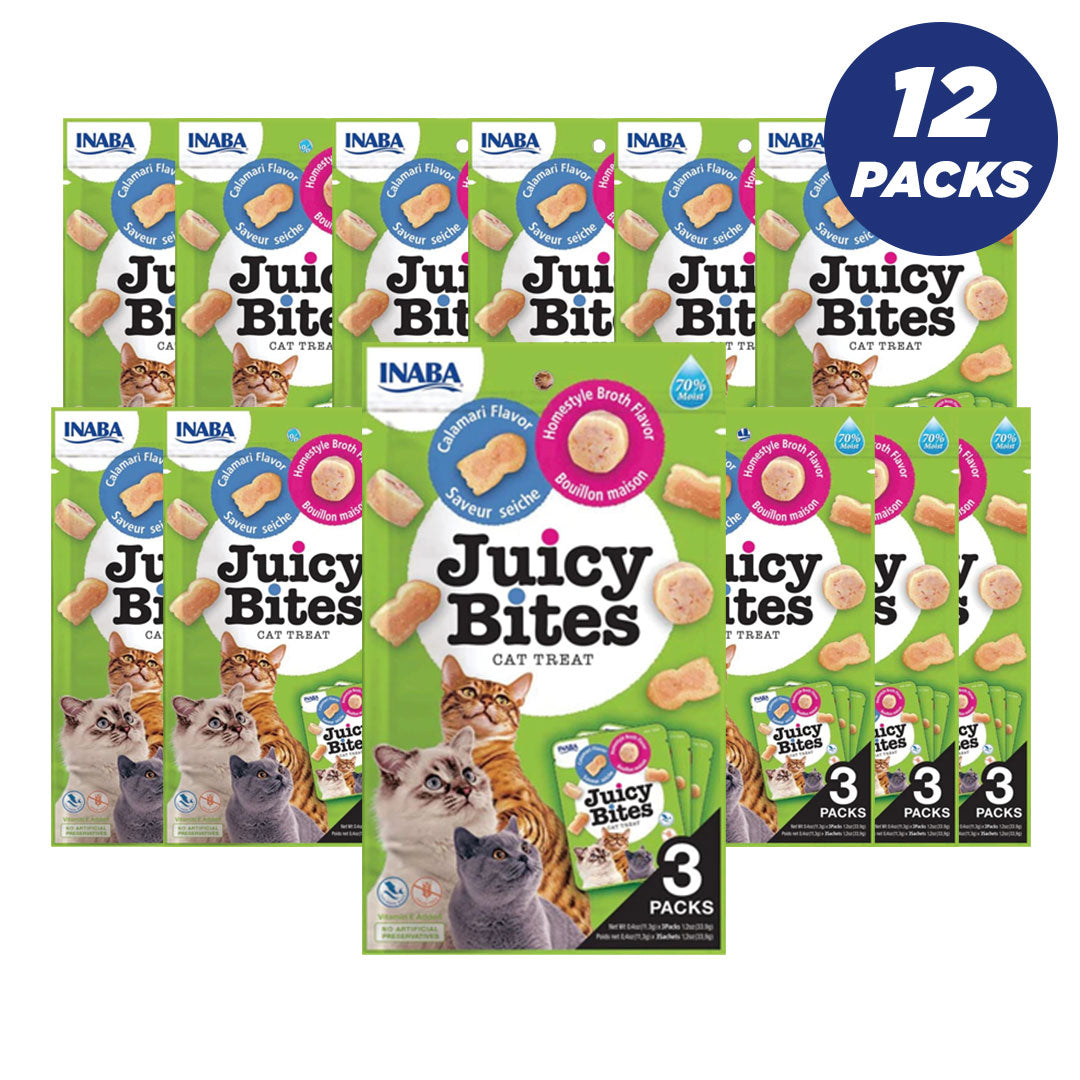Inaba Juicy Bites Homestyle Broth & Calamari Flavor 33.9G / 3 Pouches Per Pack - Pack Of 12