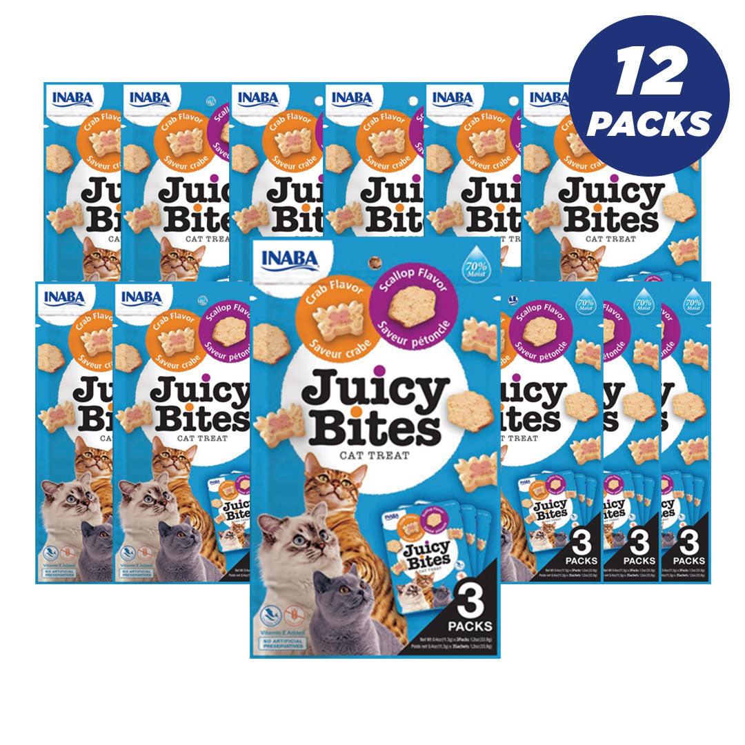 Inaba Juicy Bites Scallop & Crab Flavor 33.9G /3 Pouches Per Pack - Pack Of 12
