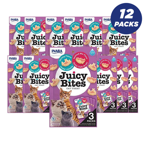 Inaba Juicy Bites Shrimp & Seafood Mix Flavor 33.9G /3 Pouches Per Pack - Pack Of 12
