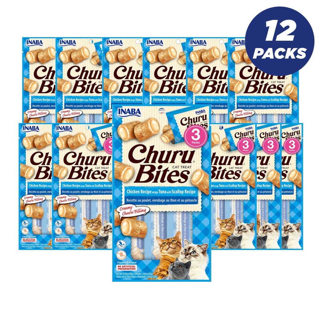 Inaba Churu Chicken Recipe Wraps Tuna With Scallop Recipe 30G /3 Pouches Per Pack - Pack Of 12