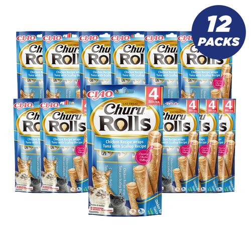 Inaba Churu Chicken Recipe Wraps Tuna With Scallop Recipe 40G/4 Sticks Per Pack - Pack Of 12