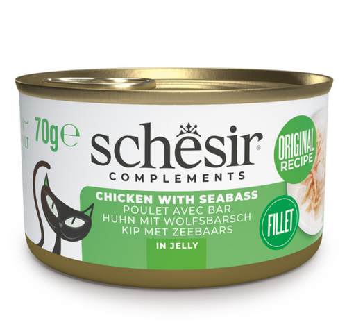 Schesir Complements Cat Wet Food in Jelly Can- Chicken With Seabass 70g