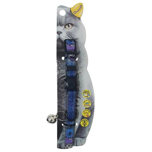 Swooosh Wheels on Jeans cat safe collar C-10mm 18/28cm blue