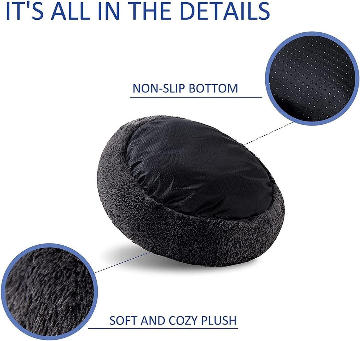 Grizzly Velor Plush Round Bed Dark Grey Large - 71 x 20cm