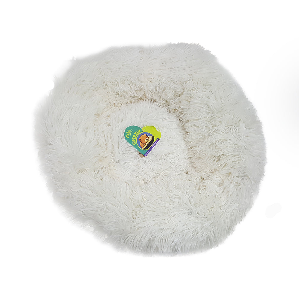 Grizzly Velor Round Plush White Dog Bed  Small - 50x 15cm