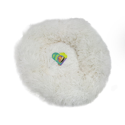 Grizzly Velor Round Plush White Dog Bed  Small - 50x 15cm
