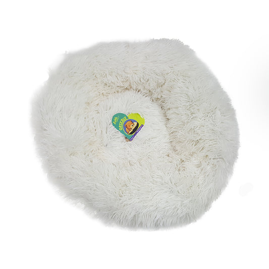 Grizzly Velor Round Plush White Dog Bed  Small - 50x 15cm