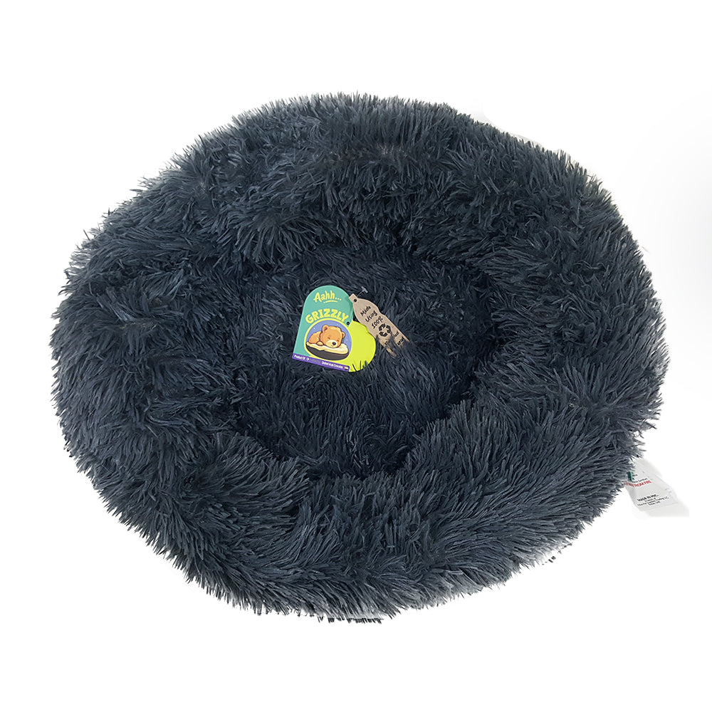 Grizzly Velor Plush Round Bed Dark Grey Large - 71 x 20cm