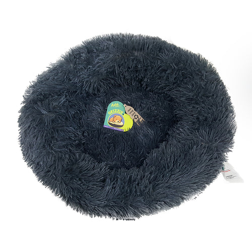 Grizzly Velor Round Plush Dark Grey Dog Bed  Small - 50 x 15cm
