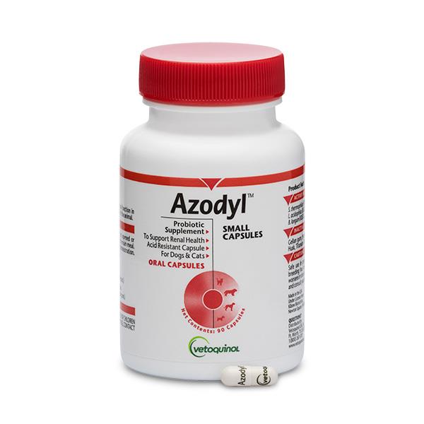 Azodyl probiotic supplement bottle with red cap on a white background
