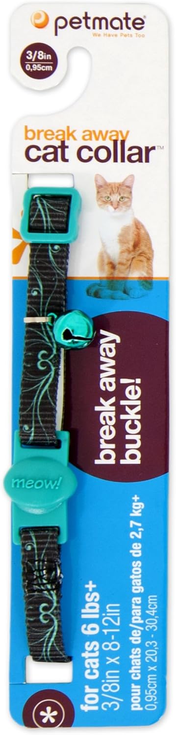 Petmate Fashion Cat Collar 8-12in Swirls Black Teal