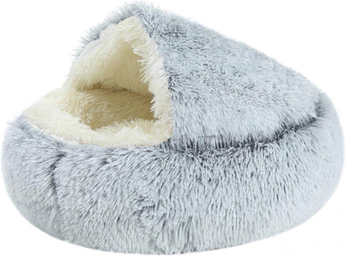 Grizzly Velor Round Plush Grey White Dog Bed Small - 50 x 15cm