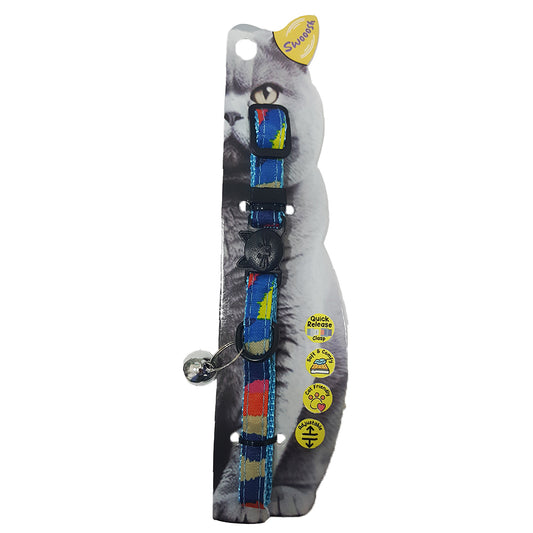 Swooosh Rainbow Cats nylon safe collar C-10mm 18/28cm blue