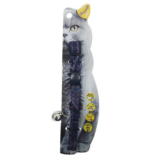 Swooosh Cats in Denim nylon safe collar C-10mm 18/28cm purple