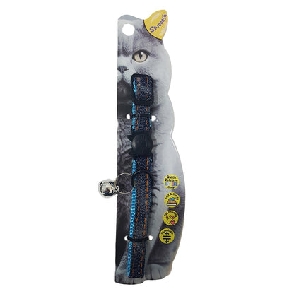 Swooosh Cats in Denim nylon safe collar C-10mm 18/28cm blue
