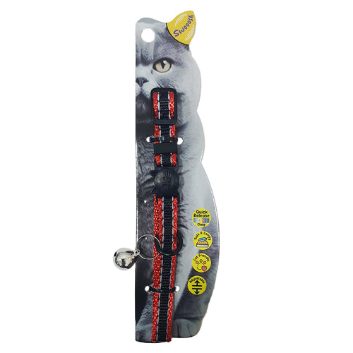 Swooosh Cats on a Runway nylon two-color reflective safe collar C-10mm 18/28cm red