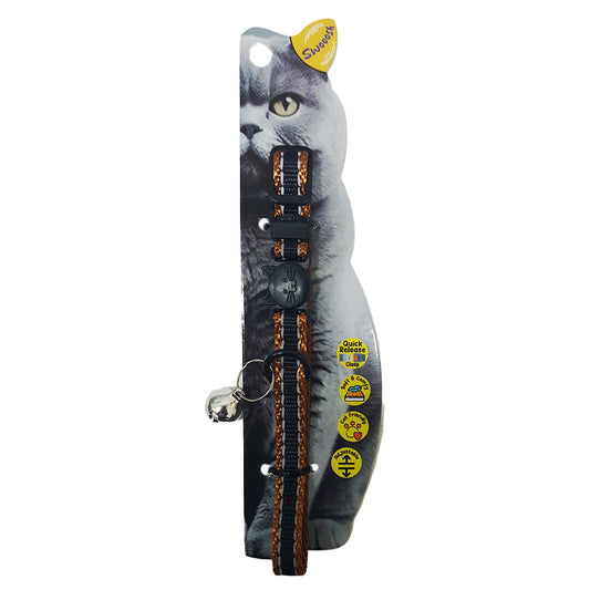 Swooosh Cats on a Runway nylon two-color reflective safe collar C-10mm 18/28cm brown
