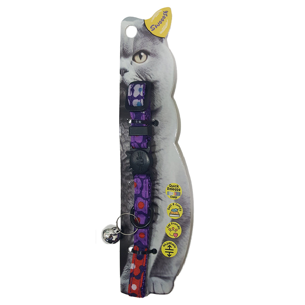 Swooosh Leafy Cats safe collar C-10mm 18/28cm purple