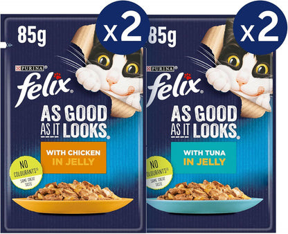 Purina Felix Adult Chicken + Adult Salmon Jelly 4x85g