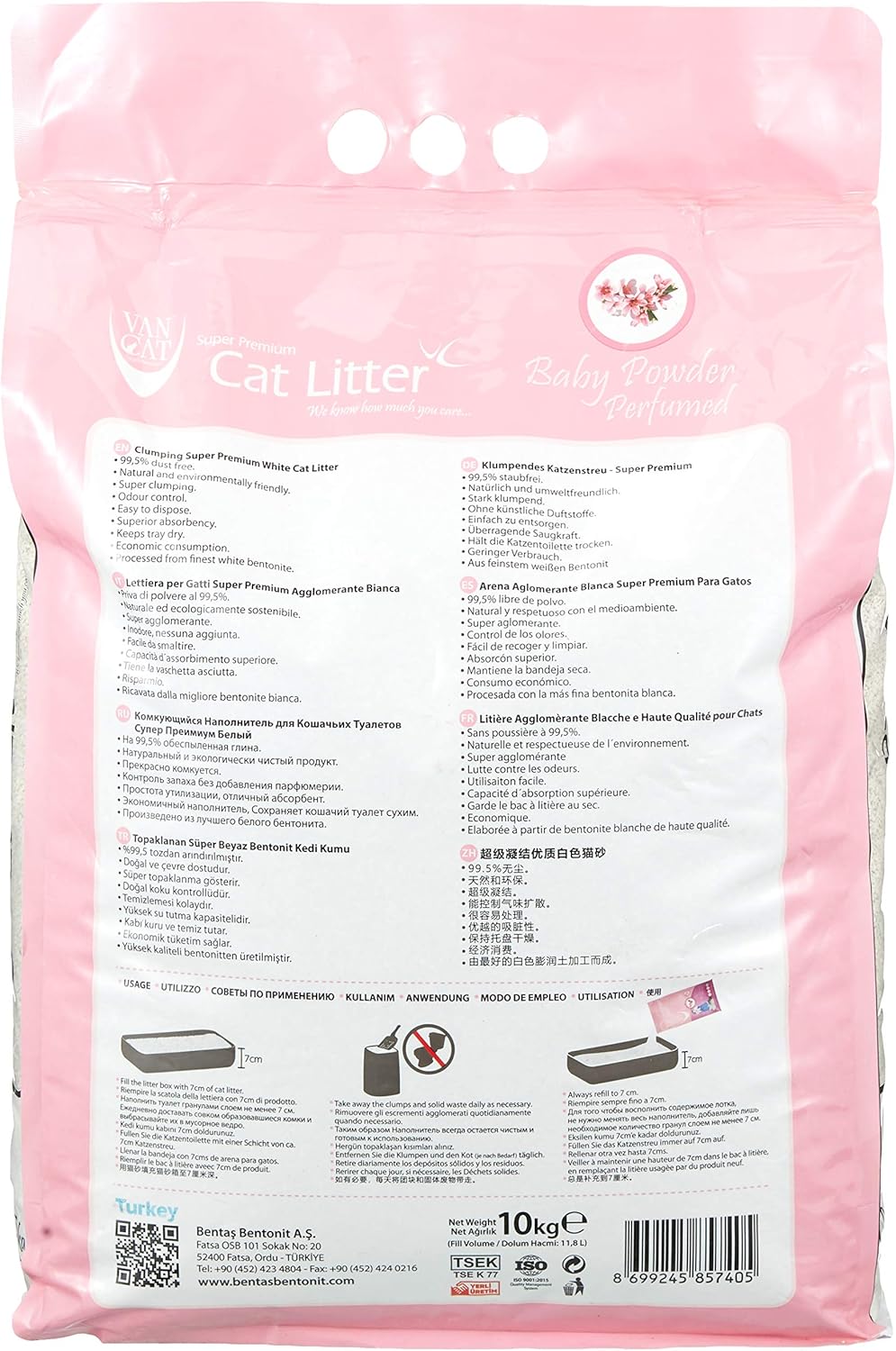 Van Cat White Clumping Bentonite Cat Litter Baby Powder 10Kg