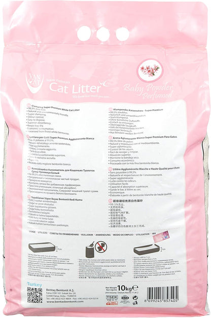 Van Cat White Clumping Bentonite Cat Litter Baby Powder 10Kg