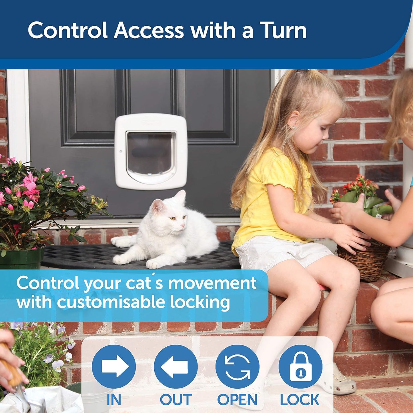 PetSafe Infra-Red 4-Way Locking Deluxe Cat Flap White – Sensor Cat Door for Microchipped Cats UAE