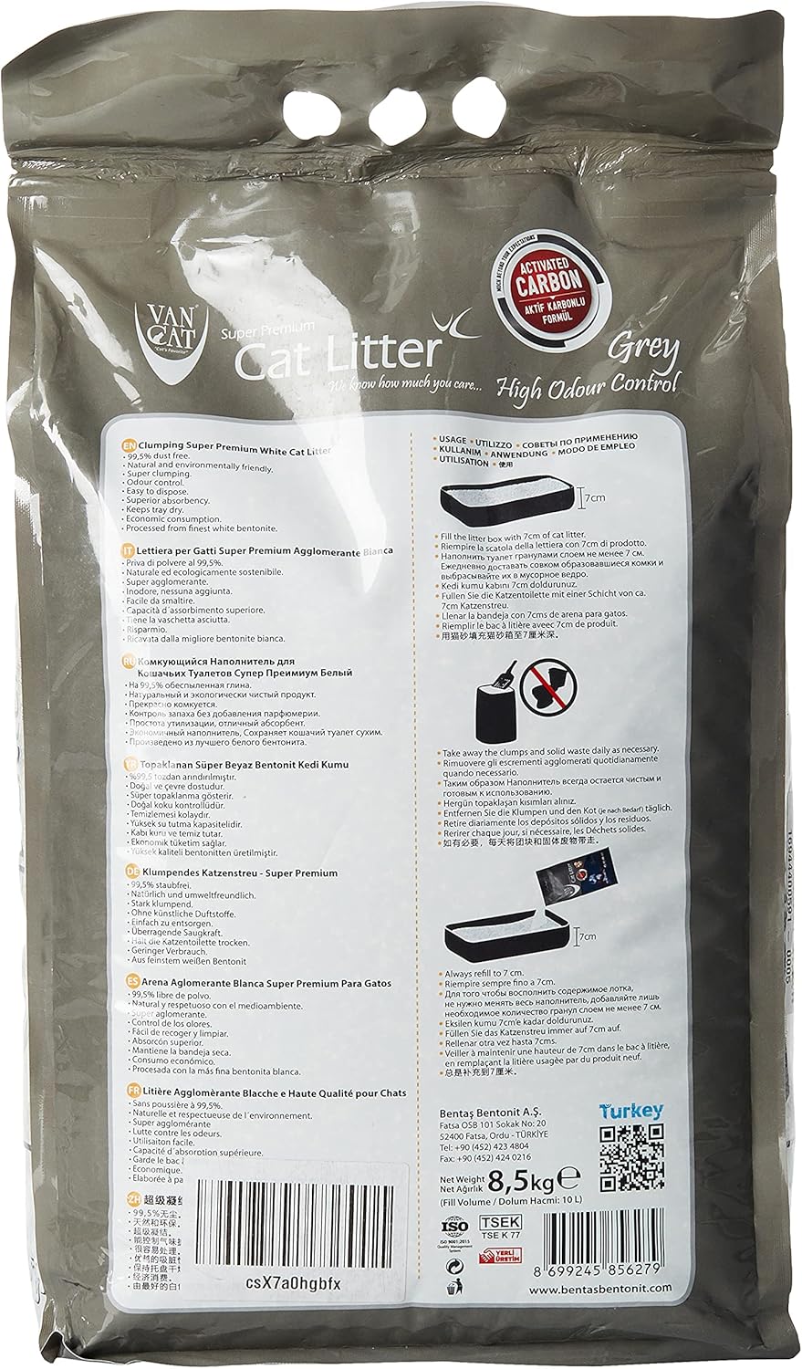 Van Cat White Clumping Bentonite Cat Litter Grey 10Kg