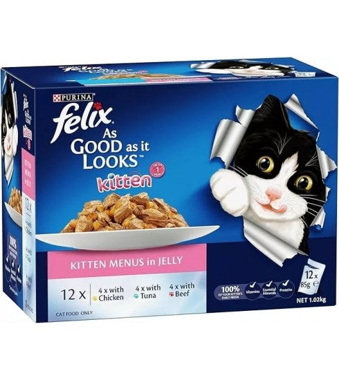 Purina Felix As Good As It Looks Wet Food Menus in Jelly for Kittens (Up to 1 Year) 12 x 85g