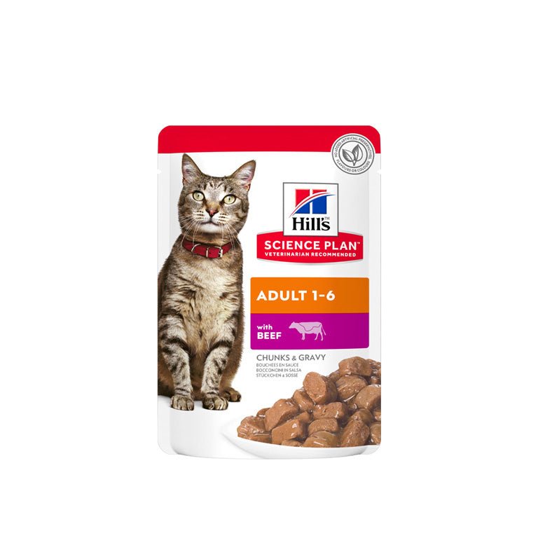 Hill's Science Plan Adult Wet Cat Food Beef Pouches - 85g (Pack of 12)