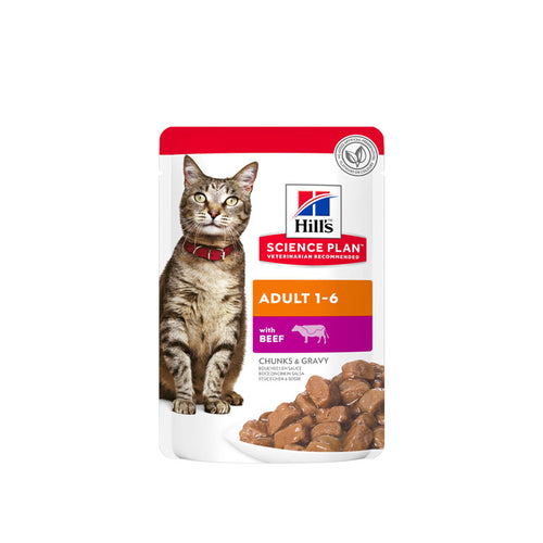 Hill's Science Plan Adult Wet Cat Food Beef Pouches - 85g (Pack of 12)