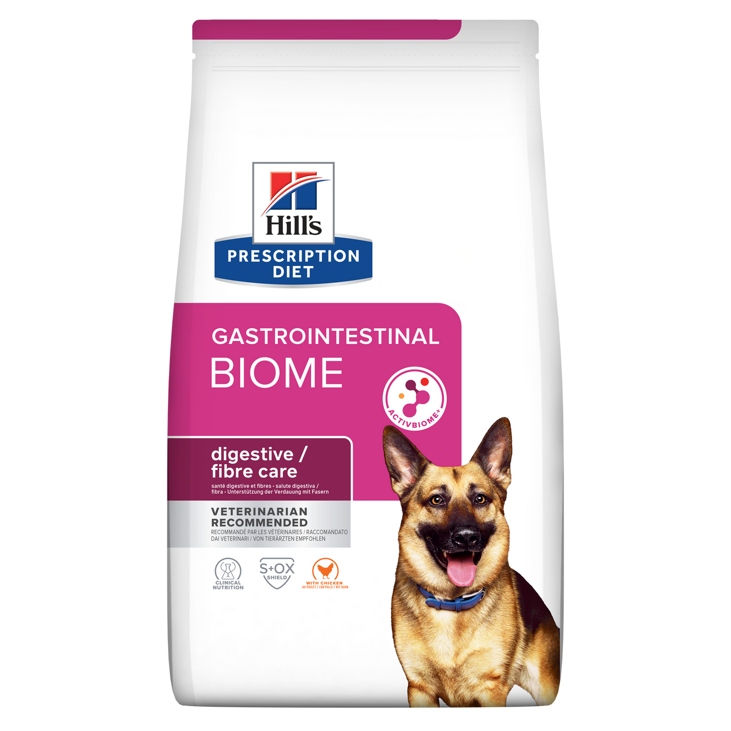 Hills Prescription Diet Gastrointestinal Biome dog food packaging on a white background