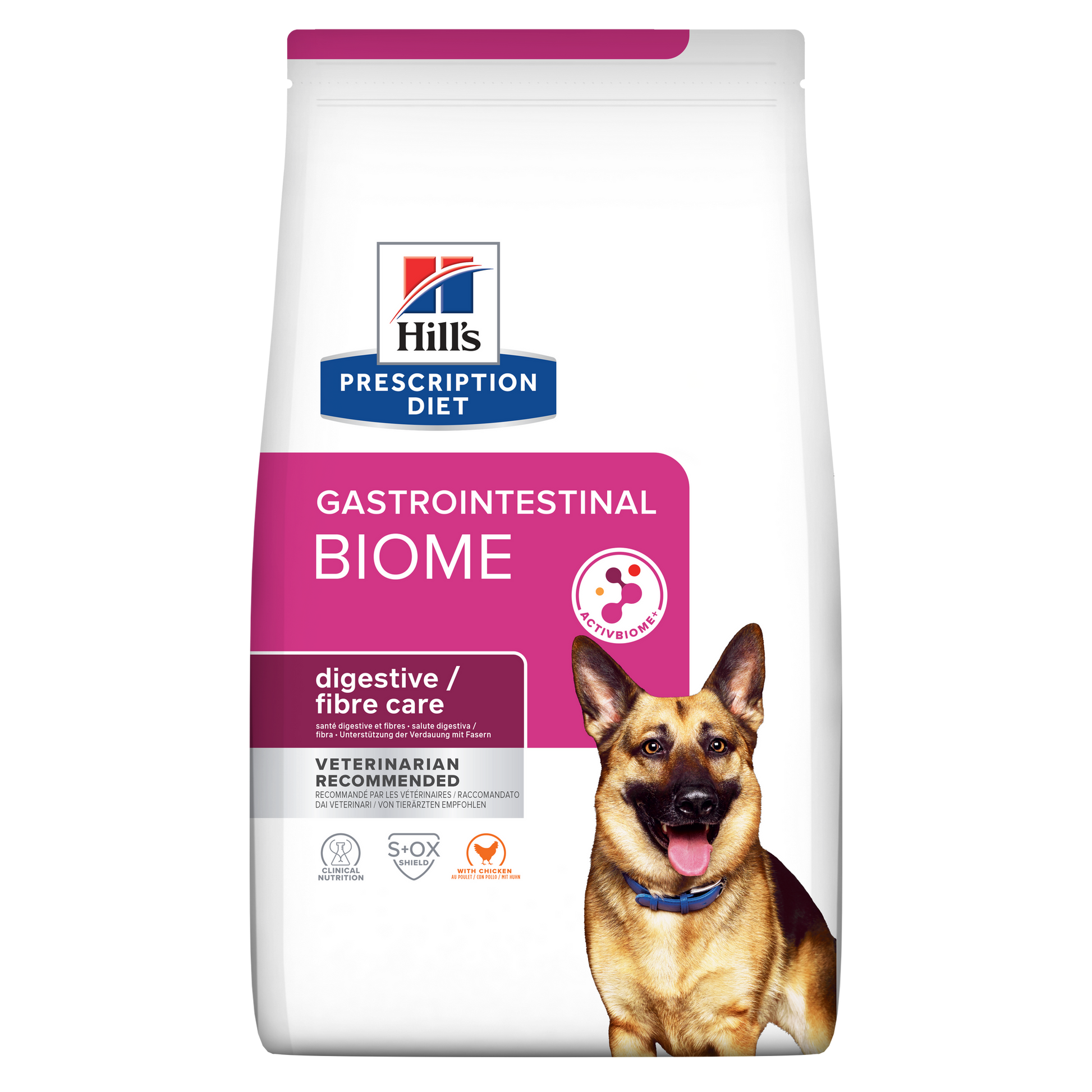 Hills Prescription Diet Gastrointestinal Biome dog food packaging on a white background