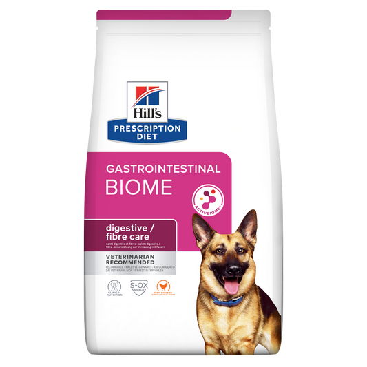 Hills Prescription Diet Gastrointestinal Biome dog food packaging on a white background
