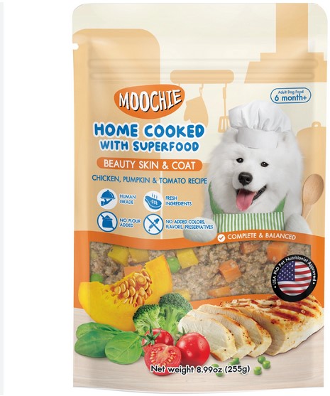 Moochie Home Cooked Dog Food - Beauty Skin & Coat - Chicken, Pumpkin & Tomato Recipe 255g